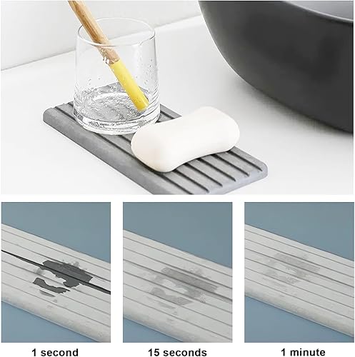 Miniatura 5 de Posavasos de diatomita absorbentes de agua de 12.2 x 5.5 pulgadas, 2 piezas de diseño ranurado de tierra de diatomeas, bandeja de piedra absorbente