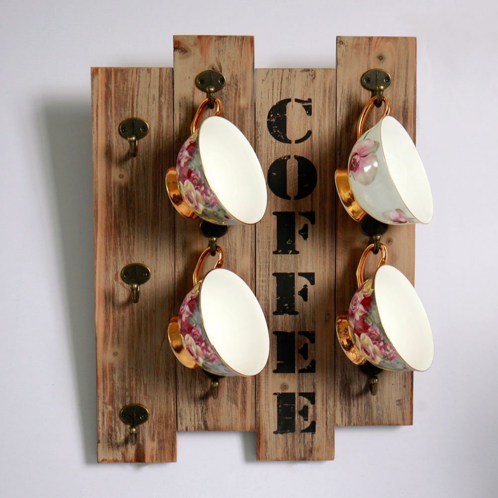 White Whale you think, we bring Kitchen Storage Brown Wooden Wall Mounted Coffee Mug Hanger Rack 1