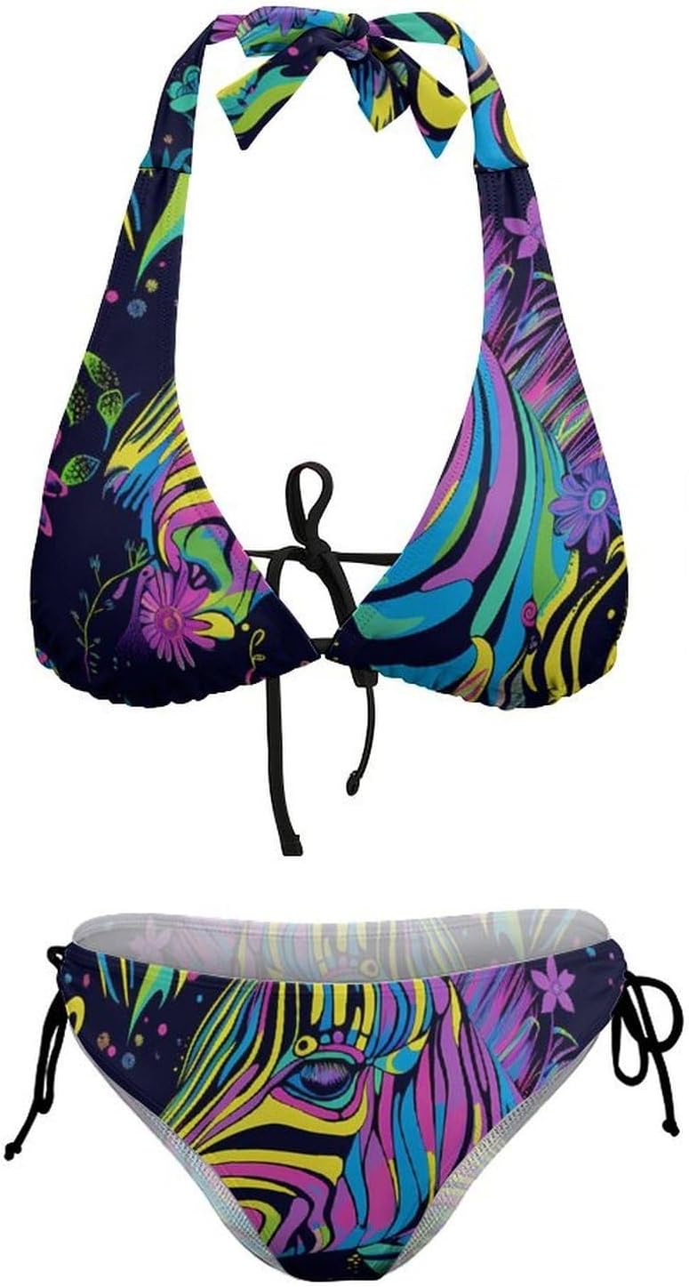 Psychedelic Zebra Novelty Women's 2 Piece String Bikini Set Swimsuits Bathing Suit Swimwear