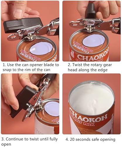 Miniatura 3 de Abrelatas de mano, abrelatas con imán, elevación de tapa sin problemas, abrelatas manual con hoja afilada, abrelatas con asas grandes que ahorran