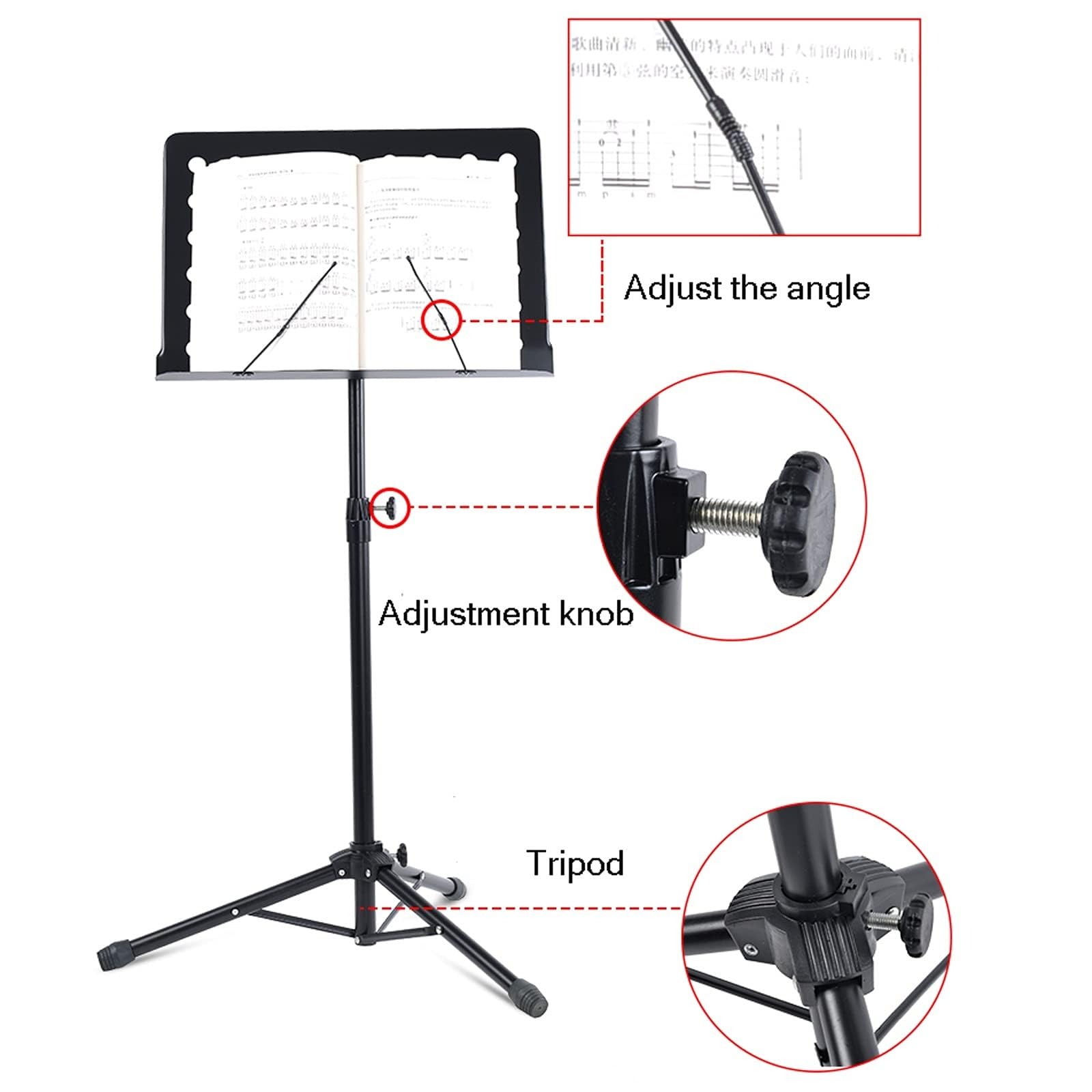 Atril Plegable 2 En 1 De Doble Uso para Partituras, Soporte para Partituras, con Bolsa De Transporte Impermeable, para Violín Y Director De Orquesta,Black