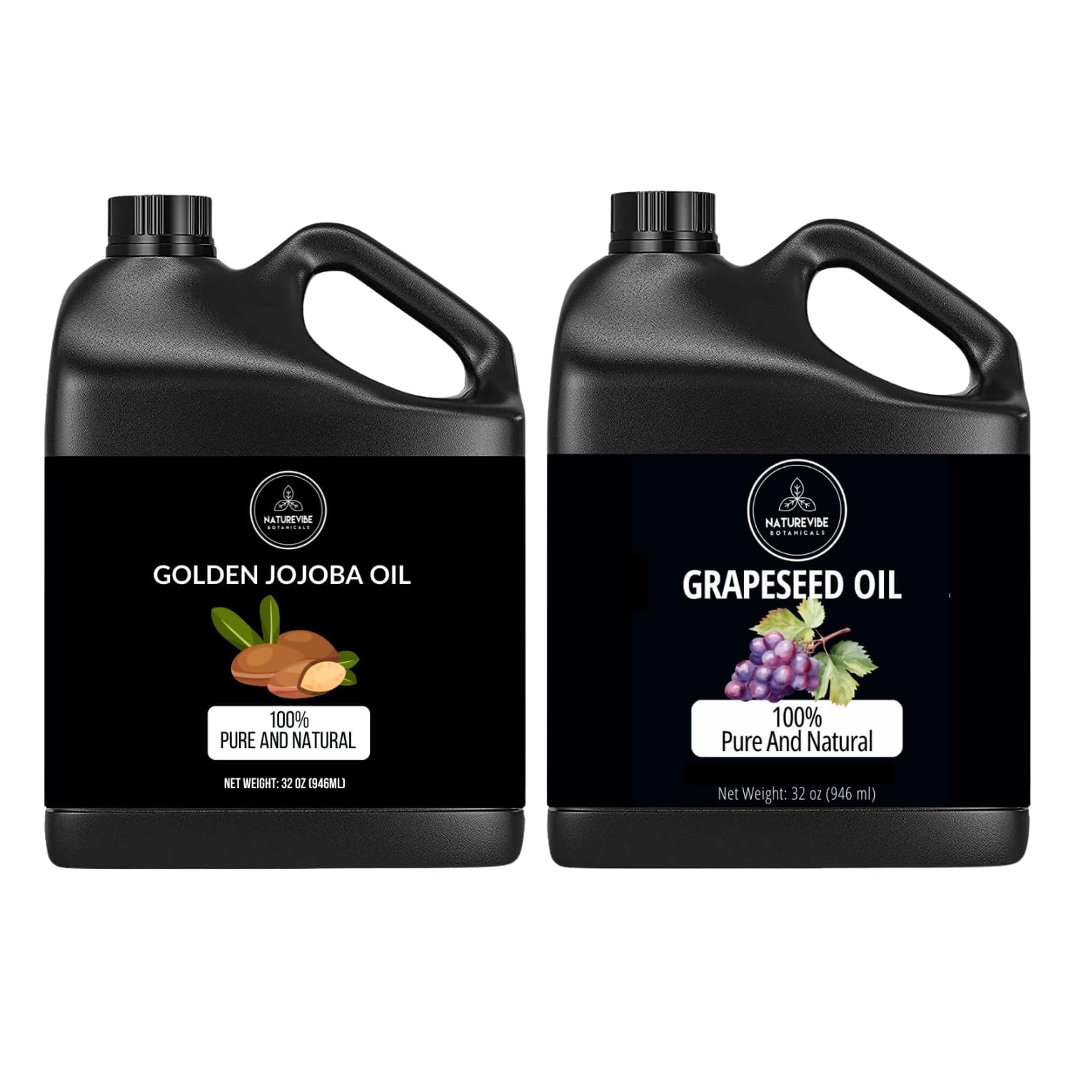 Naturevibe Botanicals Jojoba Oil 32oz and Grapeseed Oil 32oz | Oil Combo