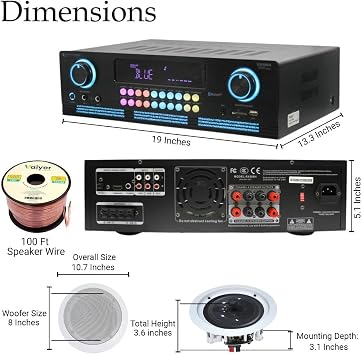 Technical Pro Home Theater Sound System Kit, 2000 Watts Bluetooth Amplifier