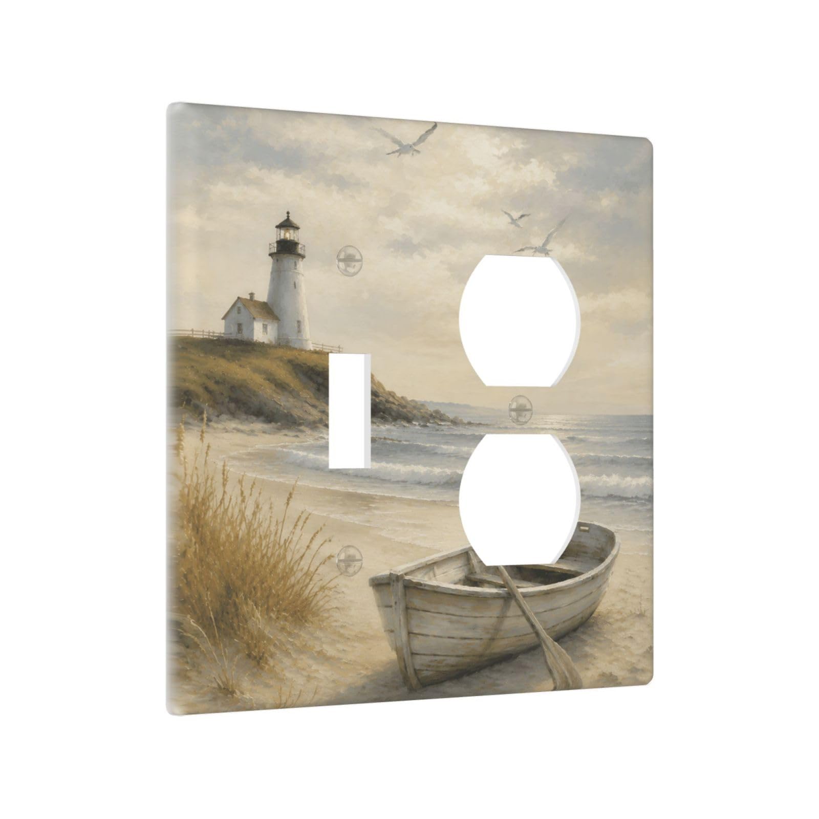 Thsanju Outlet Covers Coastal Lighthouse Boat 2 Gang Combin 1 Toggle/1 Duplex Light Switch Cover Decorative Nautical Beach Ocean Gfci Wall Plate Electrical Receptacle Switchplate for Kitchen Decor