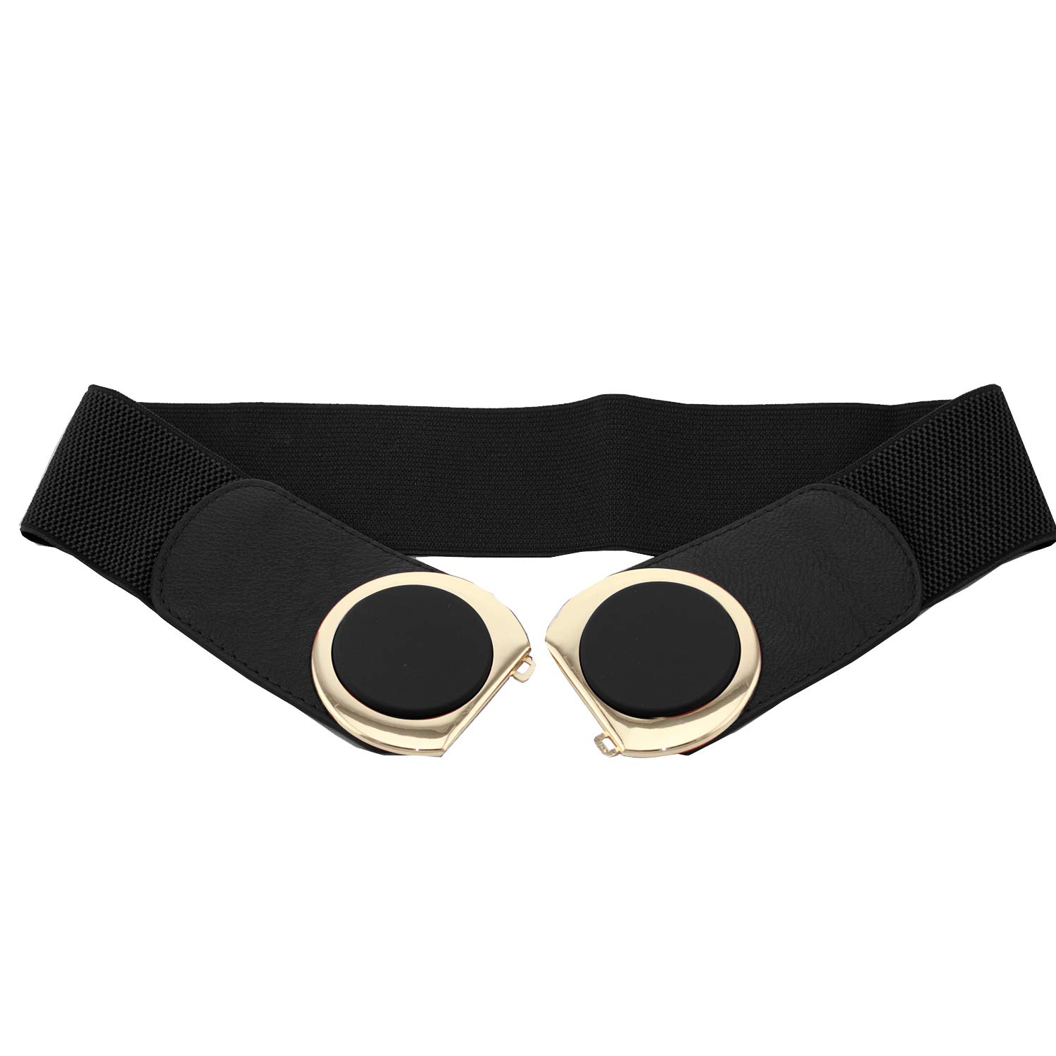 WedDecor 60mm Womens Belt Black Elasticated Waist Belt With Gold Buckle Small