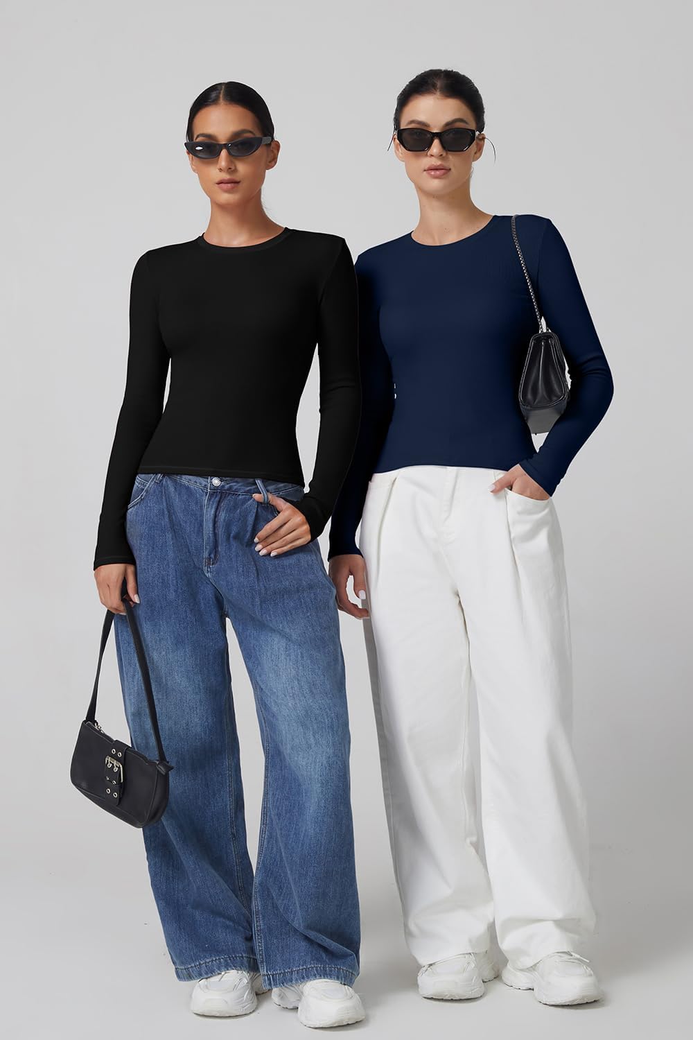 QINSEN Long Sleeve Shirts for Women Crewneck Rib Knit Slim Fit Going Out Tops Casual Basic Tee - Image 3