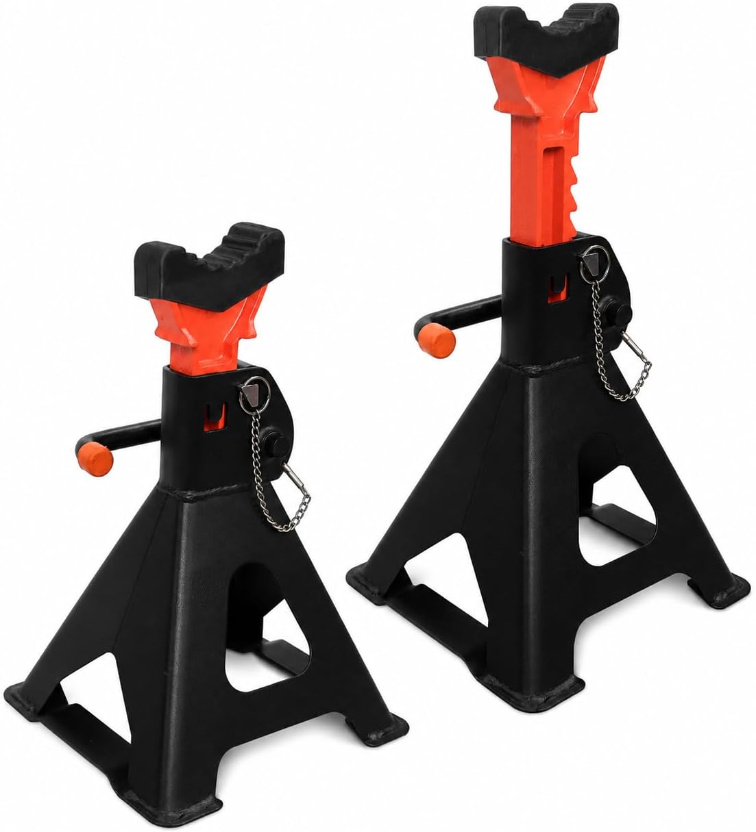Jack Stands, 3 Ton(6600 Lbs) Capacity with Rubber Cover and 2 Crossbars, Heavy Duty Steel Double Locking Car Lifting Stand, 1 Pair (Black Orange(with Rubber Cover))