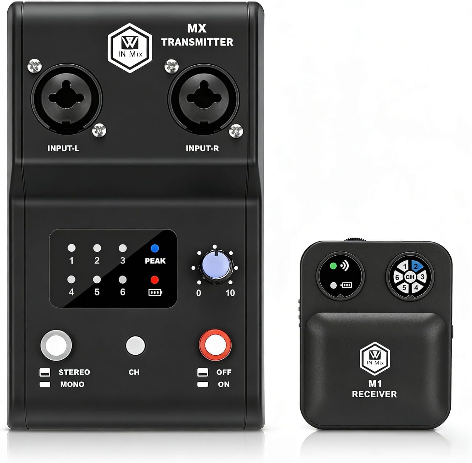 W IN-MIX Wireless in Ear Monitor System, 2.4ghz Stereo IEM System Transmitter and bodypack Receiver for Studio, Band Rehearsal, Live Performance, Channel Scan Mode