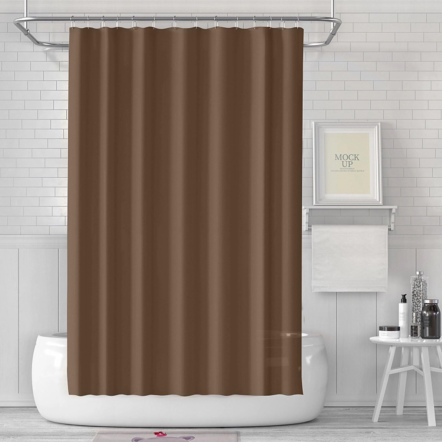 timecity Coffee Shower Curtain Liner PEVA Bath Curtain with 3 Magnets Thickened Water Proof Quick Drying Shower Curtain Set with 12 White Hooks Plastic Shower Liner for Bathroom Shower,71x71inch