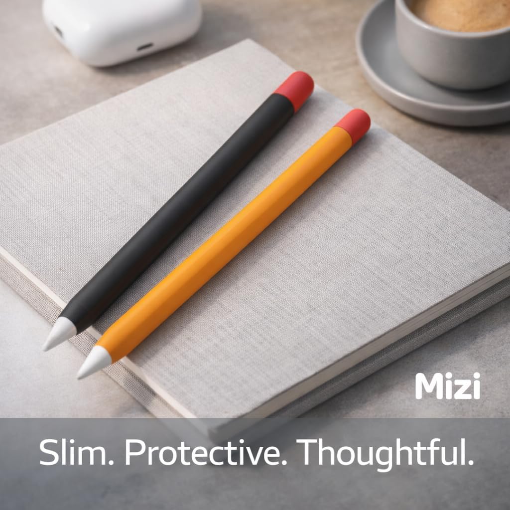 Mizi (2 Pack) Case for Apple Pencil 2nd Generation & Apple Pencil Pro (2024) Cover Premium Silicone Sleeve Skin, USB Charging/Double Tap & Attaching Magnetically - (Black/Orange)