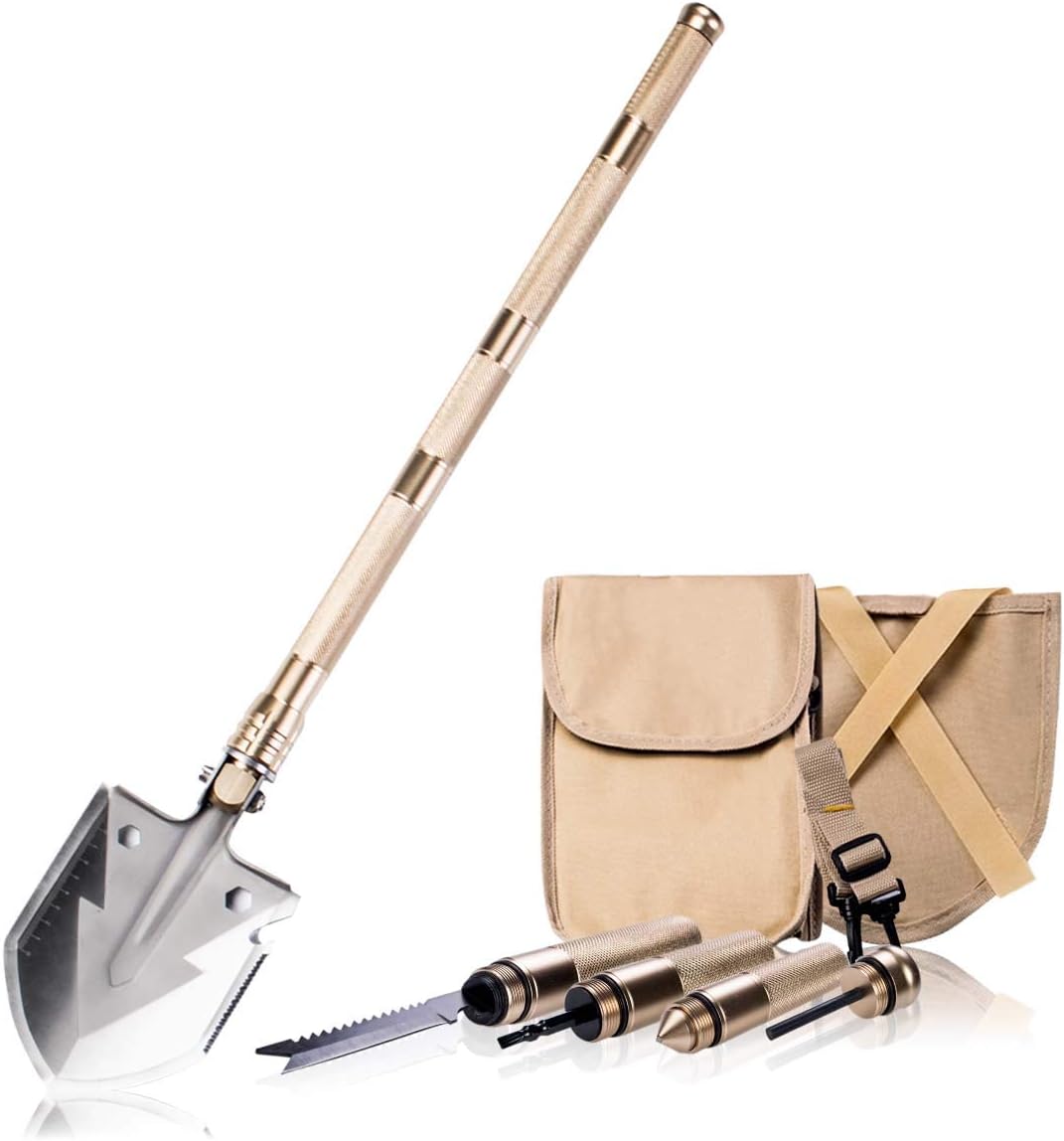 BACOENG Survival Shovel, Folding Camping Shovels, 17 in 1 Shovel with Lengthened