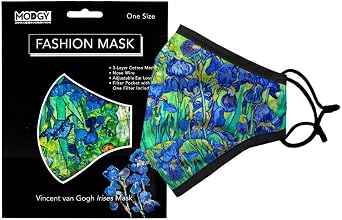 MODGY Fashion Mask 3-Layer Cloth Face Masks with Filter Pocket Insert, Nose Wire, Adjustable Ear Loops, Breathable, Reusable, Washable, Women, Men, Adults, Van Gogh Irises