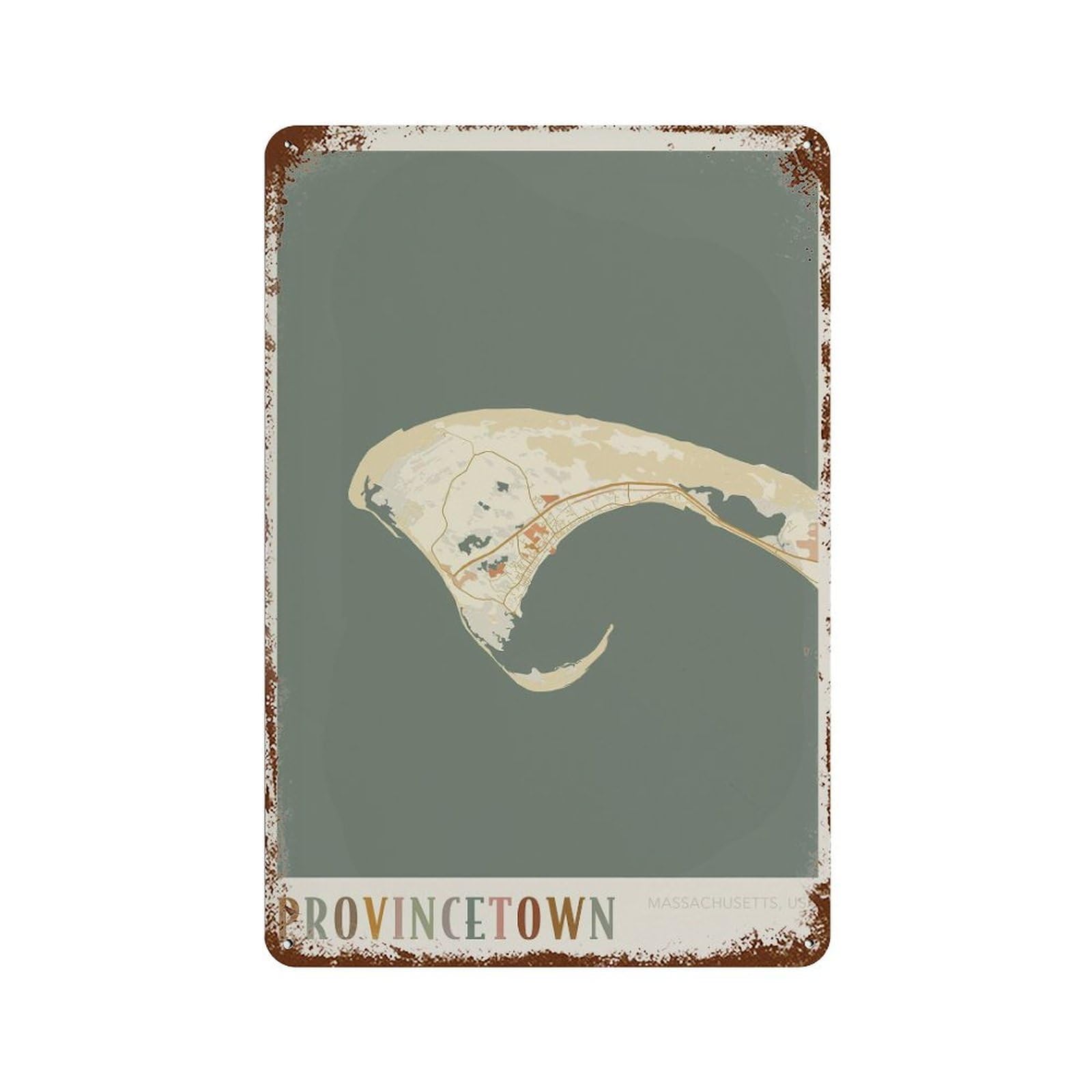 xiaoxiaoshen Provincetown Map Massachusetts Travel Gift Boho Wall Decor Art Metal Tin Poster Modern Home Decor Art Home Bar Shop Decorations Vintage Sign 30x20cm