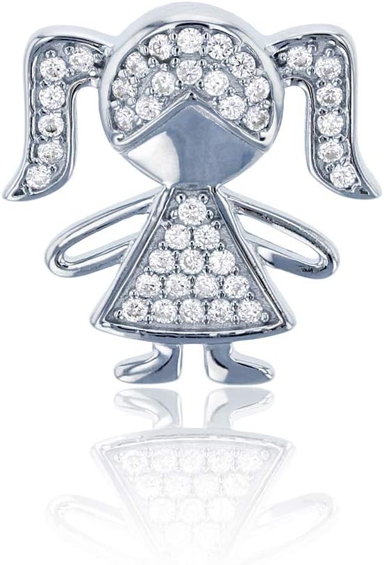 DECADENCE Sterling Silver Rhodium Pave Round Cubic Zirconia Girl Pendant