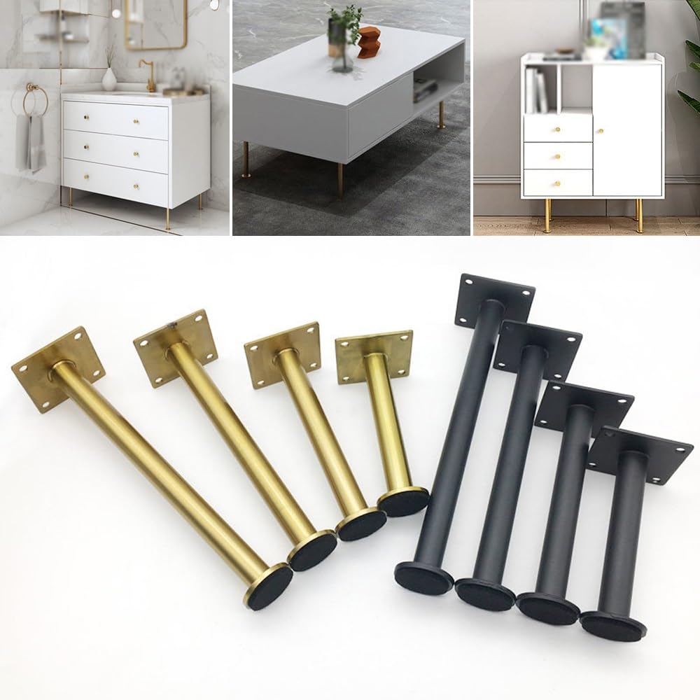 Genérico 4 Elevadores De Metal para Muebles, Patas Redondas Ajustables En Altura para Armarios, Estantes De Cocina, Sofás Y Otomanas(Negro,25cm/9.8in)