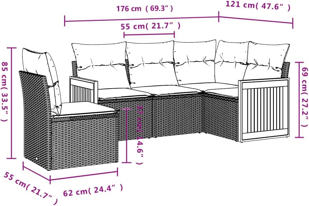 Outdoor loveseat,Backyard Furniture,5 Piece Patio Sofa Set with Cushions Black Poly RattanSuitable for Patio, Garden, Gazebo Low