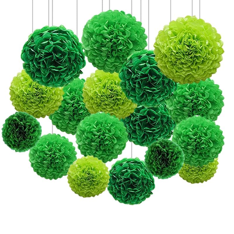 NOLACE Lot de 12 pompons en papier de soie vert - Guirlande ronde en papier de soie - Fleurs en papier pour anniversaire, douche nuptiale, fiançailles, Nouvel...