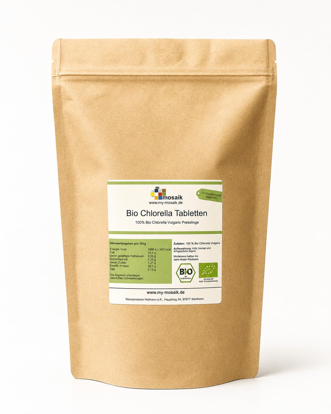 my-mosaik Bio Chlorella Presslinge 1000g | Vegane Chlorella Tabletten | 500mg je Pressling | aus kontrolliert biologischem Anbau | 100% rein und naturbelassen | laborgeprüft