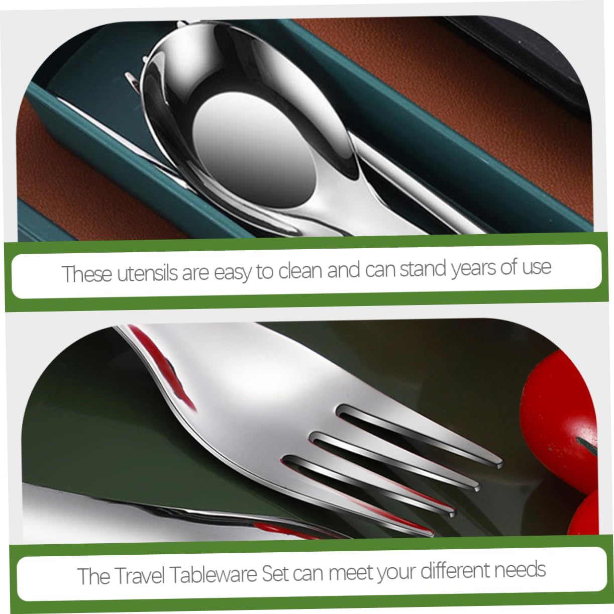 KICHOUSE 1Set Portable Travel Dinnerware Utensils with Case Includes Spoon Fork and Chopsticks for Camping Hiking Outdoor Activities Reusable Durable