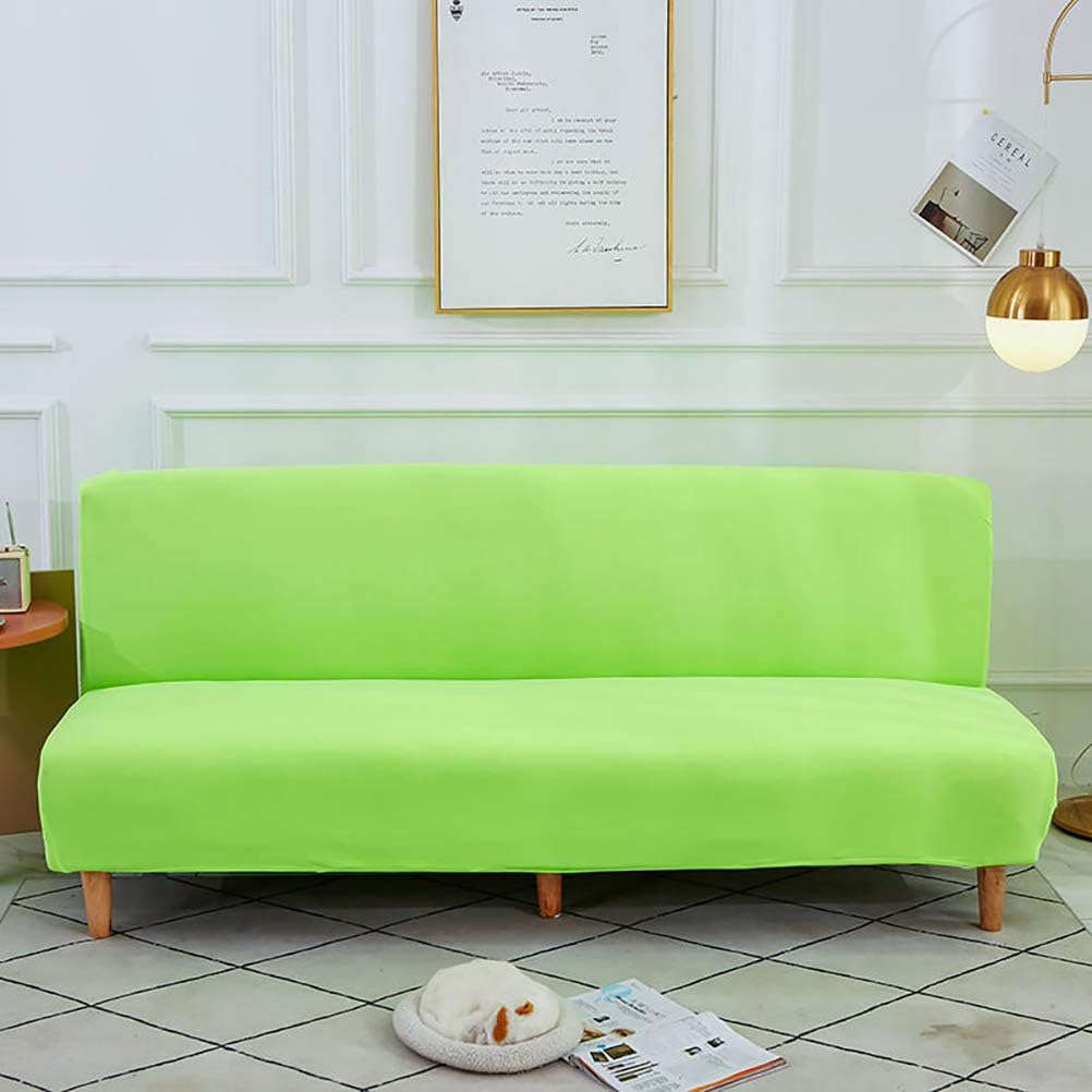 Stretch Armless Folding Sofa Slipcover Elastic One Piece Spandex T Cushion Futon Bed Covers Solid Color Decorative Stain Dust Proof Furniture Protector Mustard Yellow
