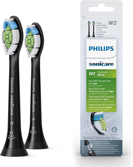 Philips Sonicare Optimal Whitening BrushSync Heads, Black, Pack of 2 (Compatible with all Philips Sonicare Handles)