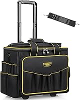 Vista 3 de Bolsa de herramientas con ruedas de boca ancha de 18 pulgadas, 32 bolsillos con mango telescópico y 2 ruedas, color negro