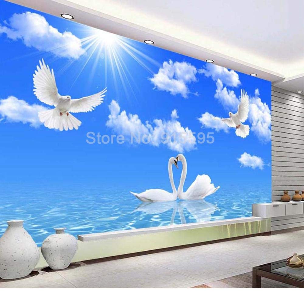Papier peint personnalisé ciel bleu nuages blancs 3D WLLLO pour salon et chambre 300x210 cm