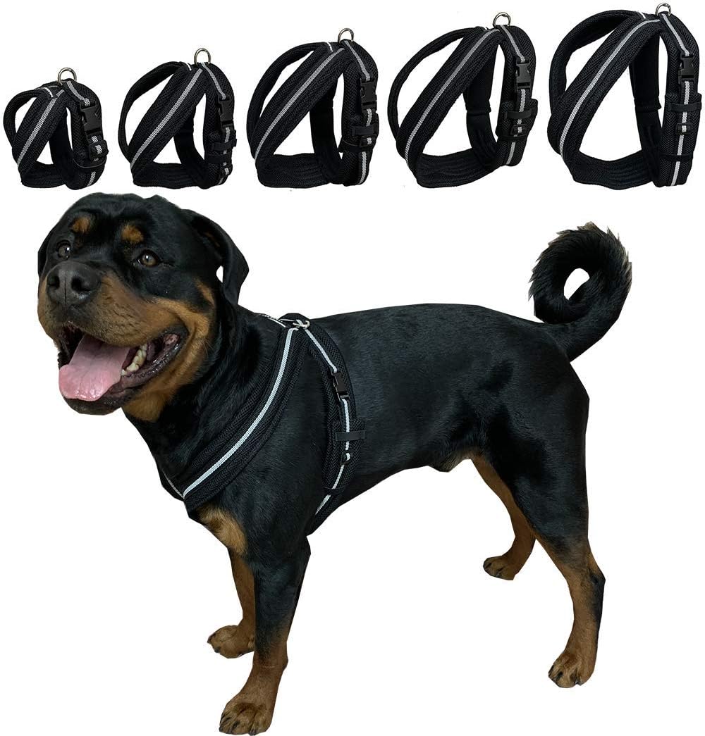 ActiveDogs Adjustable No-Pull Small Girth 18"-22" Mesh Dog Harness, Gentle Walk Padded Service Dog Safety Harness w/Reflective Spacer - Black