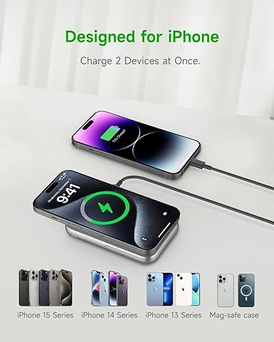 Miniatura 7 de IDMIX, Banco de energía magnético, cargador portátil inalámbrico, 10000 mAh, soporte plegable, batería de carga rápida de 20 W con USB-C, cargador