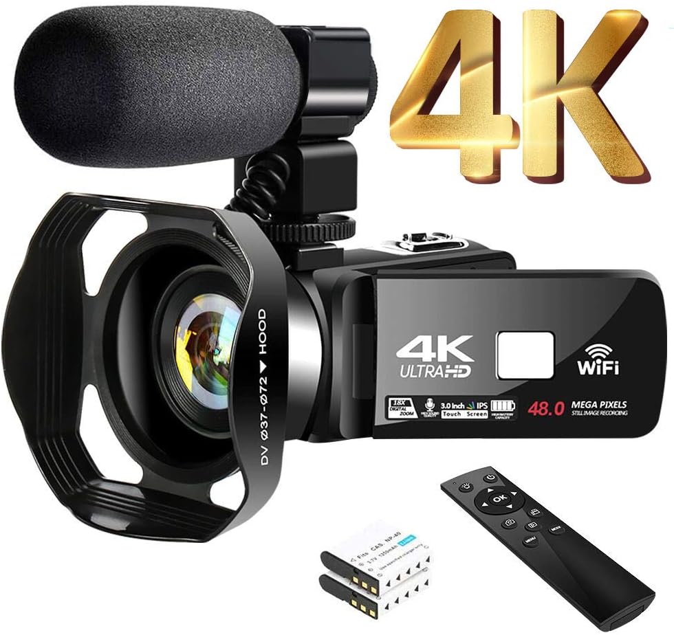 4K Video Camera Camcorder with Microphone 30FPS 48MP Vlogging Camera with Rotatable 3.0” Touch Screen and Time-Lapse Digital Camera IR Night Vision Webcam