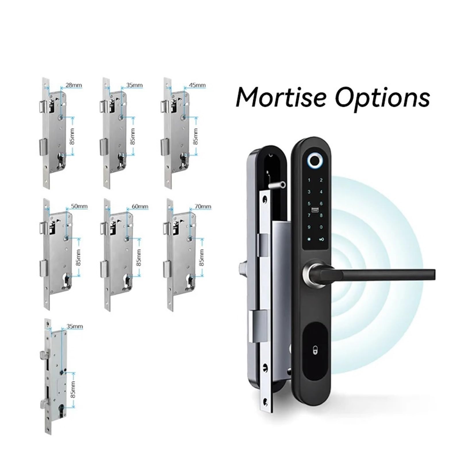 Aluminium Terrasse Glasschiebetür Smart Lock Tuya App Griff Tastatur FingerabdruckElektronisches Schloss Mit Doppelhaken Einsteckschloss Einfache Hohe Sicherheit(Round-01,22270 3585 Hook)