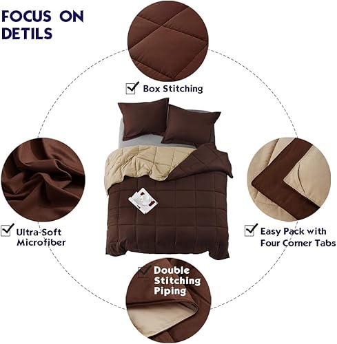 Miniatura 7 de HIG Juego de edredón alternativo de plumón de 3 piezas - Edredón reversible para todas las estaciones con funda de almohada - Relleno de edredón