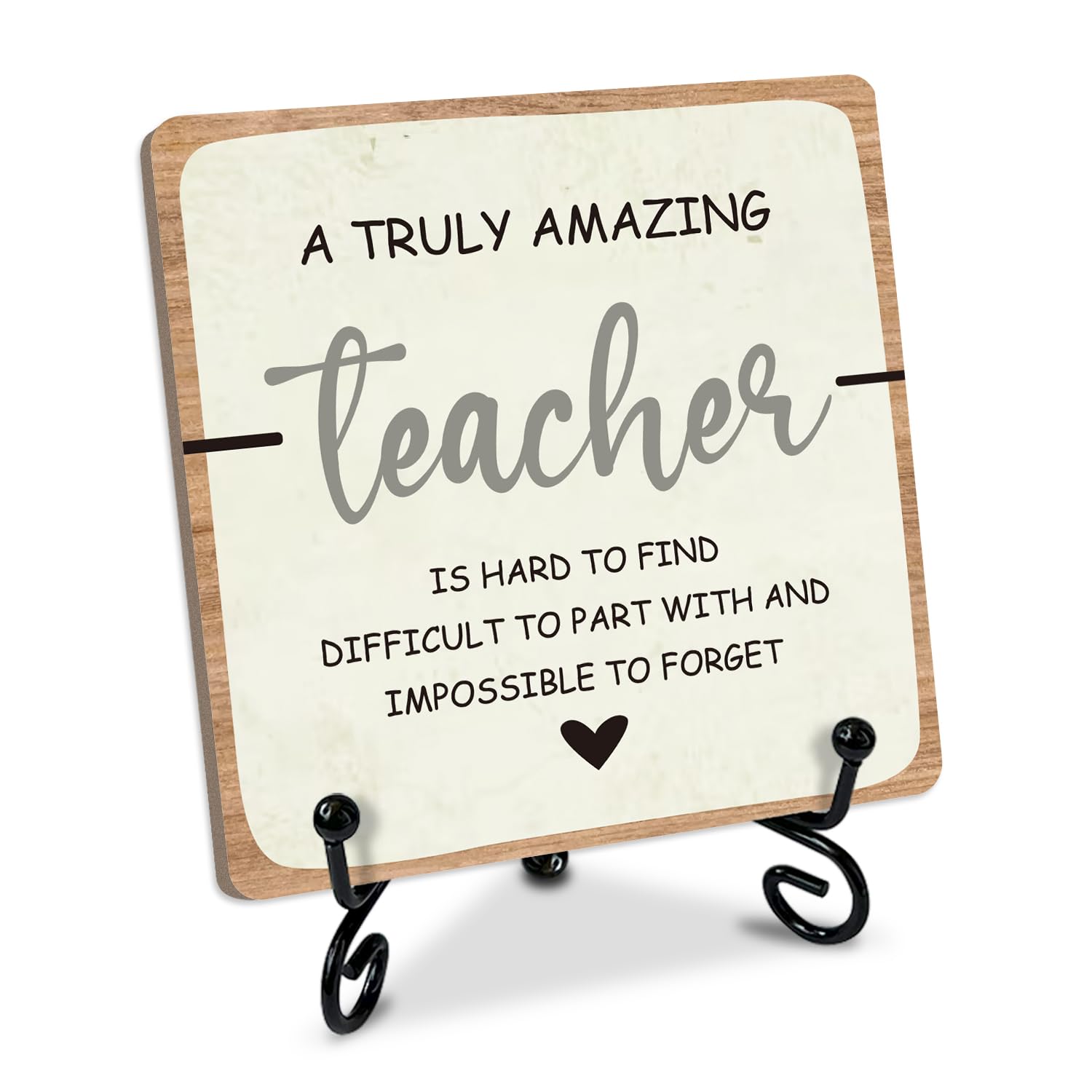 teacher appreciation gifts for women men inspirational wooden table signs, desk decor wood plaque with stand, a truly amazing teacher is hard to find, thank you gift for mentor coworker home office-05