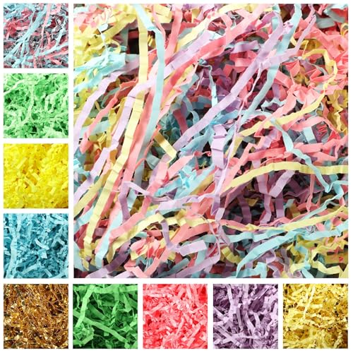 Zonon Paquete de 10 rellenos de papel de corte arrugado para embalaje y relleno de cesta vacía, total de 300 g, cajas de regalo para envolver suministros de fiesta (color bonito)