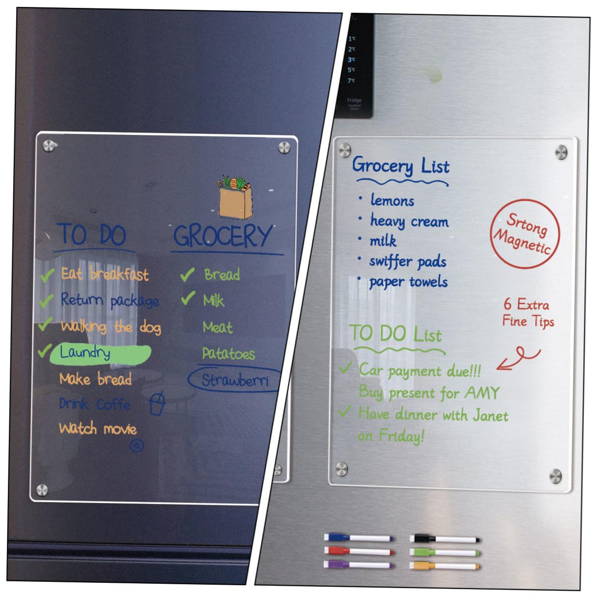 Magnetische Acryl Kühlschranktafel A3 A4 Transparente Trocken Abwischbare Planungs Und Nachrichtentafel Mit 6 Whiteboard Markern Für Haushalt Und Büro