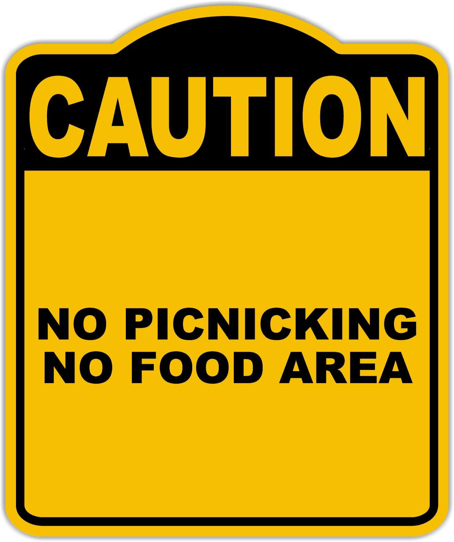 NO PICNICKING NO FOOD AREA Caution Yellow Black Aluminum Composite Sign 8.5 x 10 inches