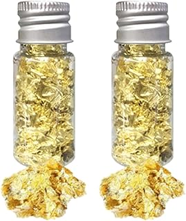 2 Garrafas de folhas de folha de ouro, folhas de folha decorativas multifuncionais, folha de ouro comestível, para a ousse, pastéis, bolachas, bolachas e trabalhos manuais.