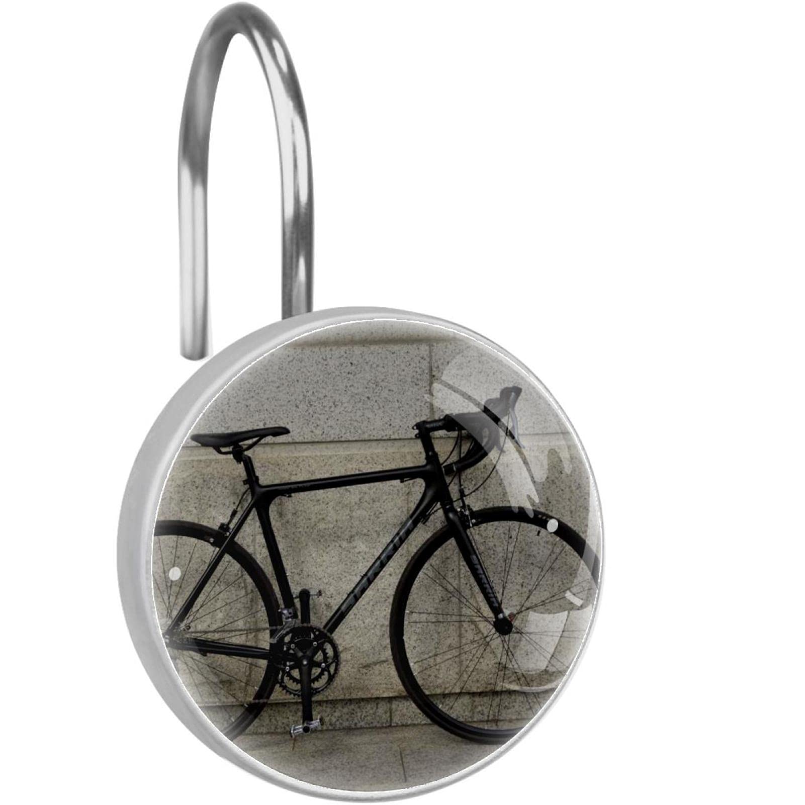 Crochets rideau de douche acier inoxydable anneaux salle de bain vintage roues vélo rétro x12