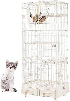 キャットケージ３段引き出しトイレ ハンモック付　中古品 Amazon.co.jp: MEGANEKO 猫ケージ 3段 猫 ケージ トイレ付き キャット