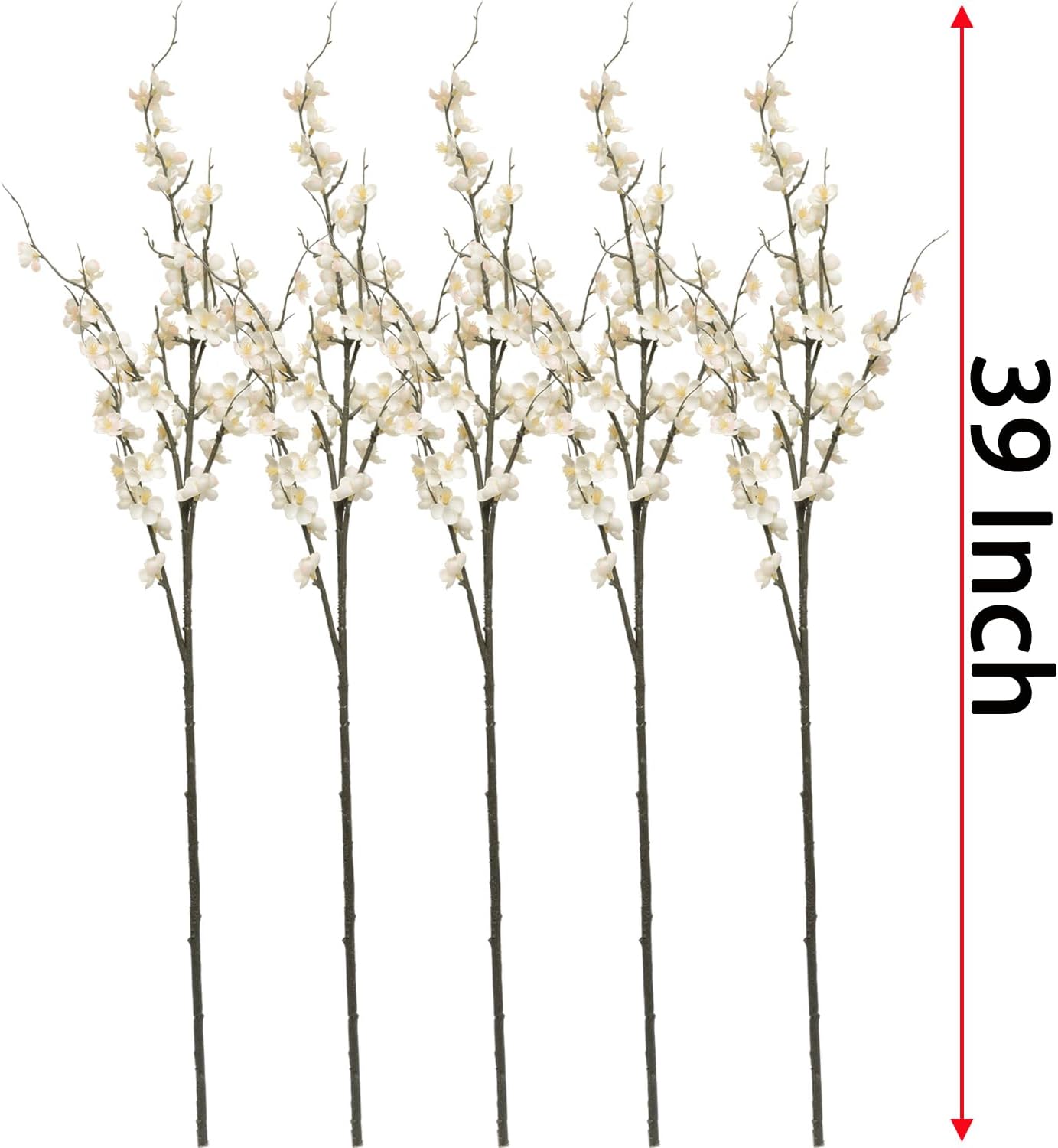 CLONG Artificial Cherry Blossom Branches for Vase Faux Cherry Blossom Stems Long Stem Artificial Flowers for Tall Vase (5, White)