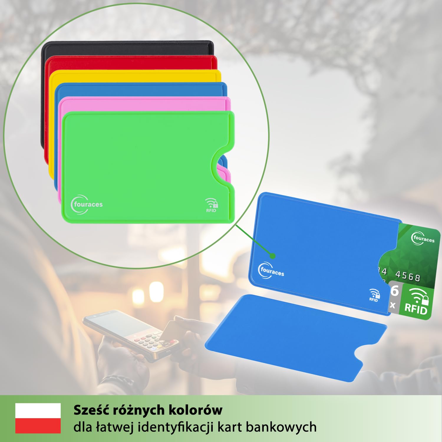 fouraces 6x etui ochronne z blokadą RFID – różne kolory – zabezpieczenie przed kradzieżą danych – etui NFC – etui na karty kredytowe i karty EC, etui na karty EC na karty bankowe