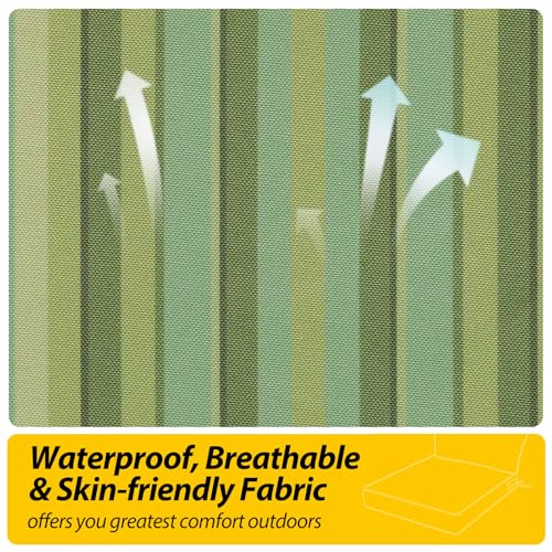 Image of AAAAAcessories Outdoor Seat Cushions for Chairs, Fade-Resistant, Waterproof Patio Furniture Replacement Cushions, 24 inch x 24 inch x 5 inch + 24 inch x 13.5 inch, Mossy Forest Stripe