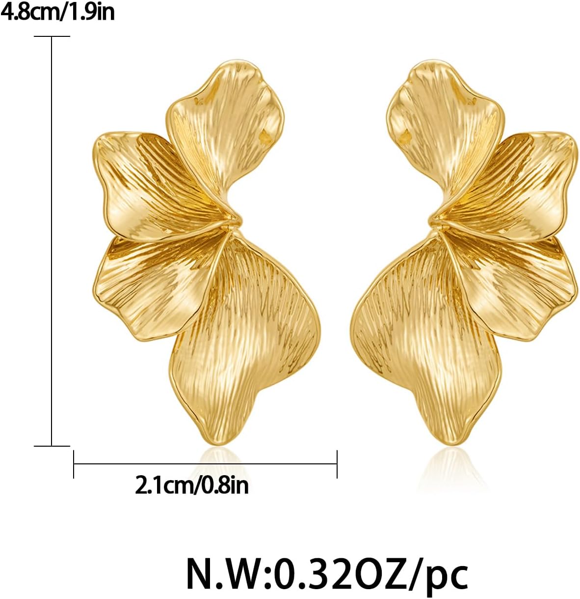 Chunky Gold Statement Earrings For Women Gold Plated Sectored Flower Leaf Shell Angel Wing Earrings Trendy Boho Jewelry For Women Large Stud Earrings Hypoallergenic Earrings - Image 5