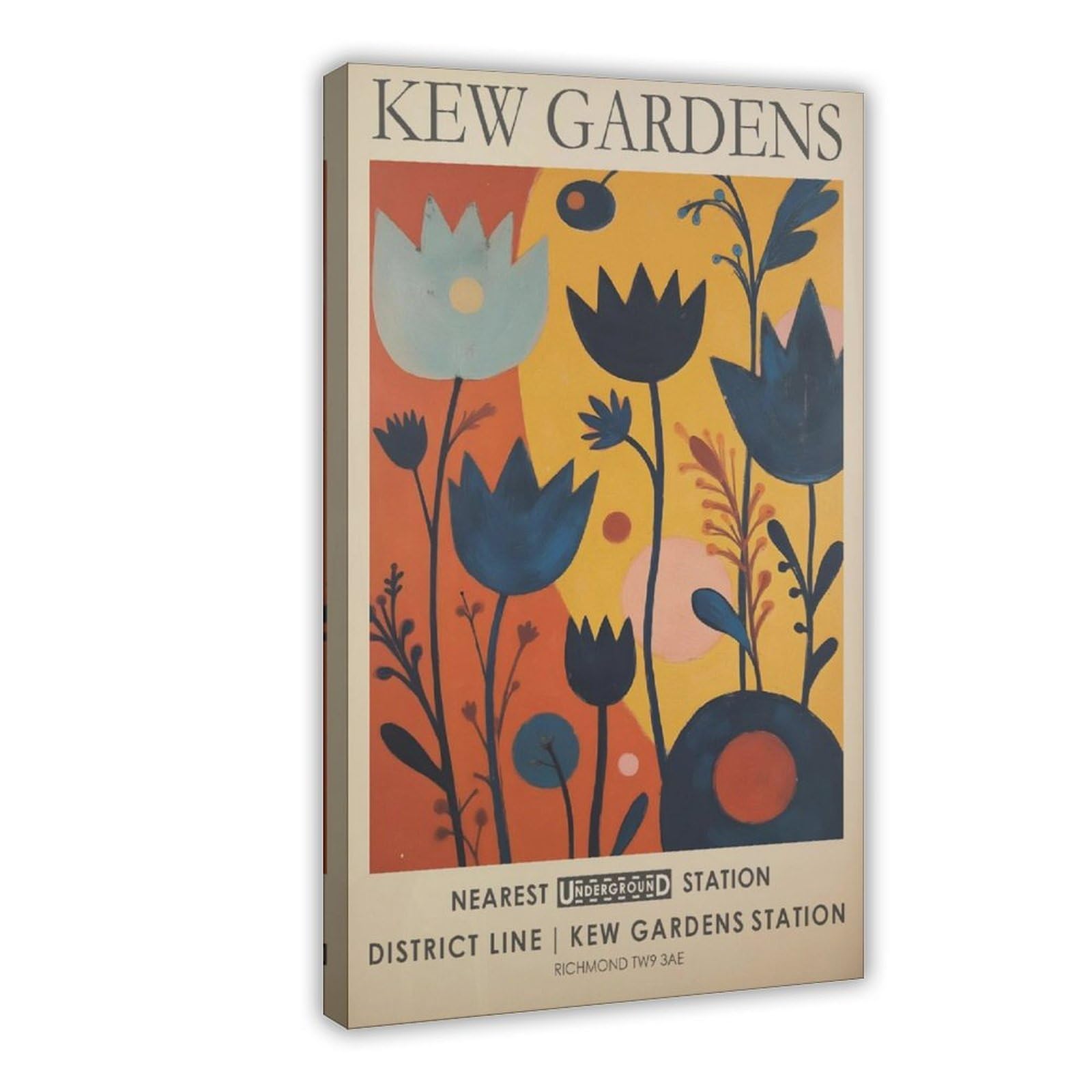 Mghdgd Kew Gardens, Navy Floral, Burnt Orange Flower Canvas Poster Bedroom Decor Landscape Office Room Decor Gift 12X18inch(30X45cm)