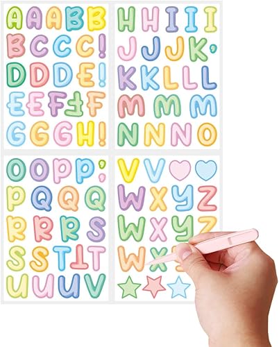 Miniatura 7 de 10 hojas de calcomanías de letras coloridas para niños, 890 calcomanías del alfabeto, impermeables, botellas de agua, calcomanías de vinilo para