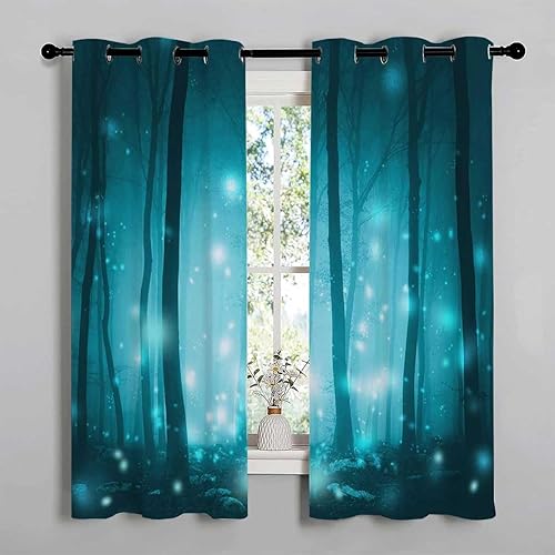Miniatura 2 de Boys Bedroom Curtains Night Sky Grommet Short Japanese Sliding Door Cortinas para Ventanas De Cuarto 55Inch Width by 45Inch Length,2 Panels