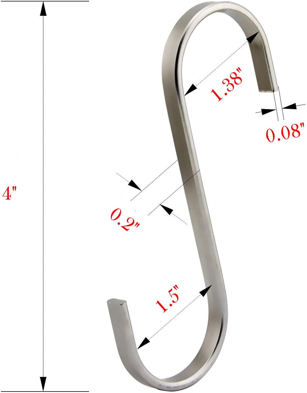 YourGift 12 Pack Flat S Hooks Stainless Steel 4 inches S Shaped Hanging Hooks for Kitchen, Bathroom, Bedroom and Office (X-Large) : Home & Kitchen