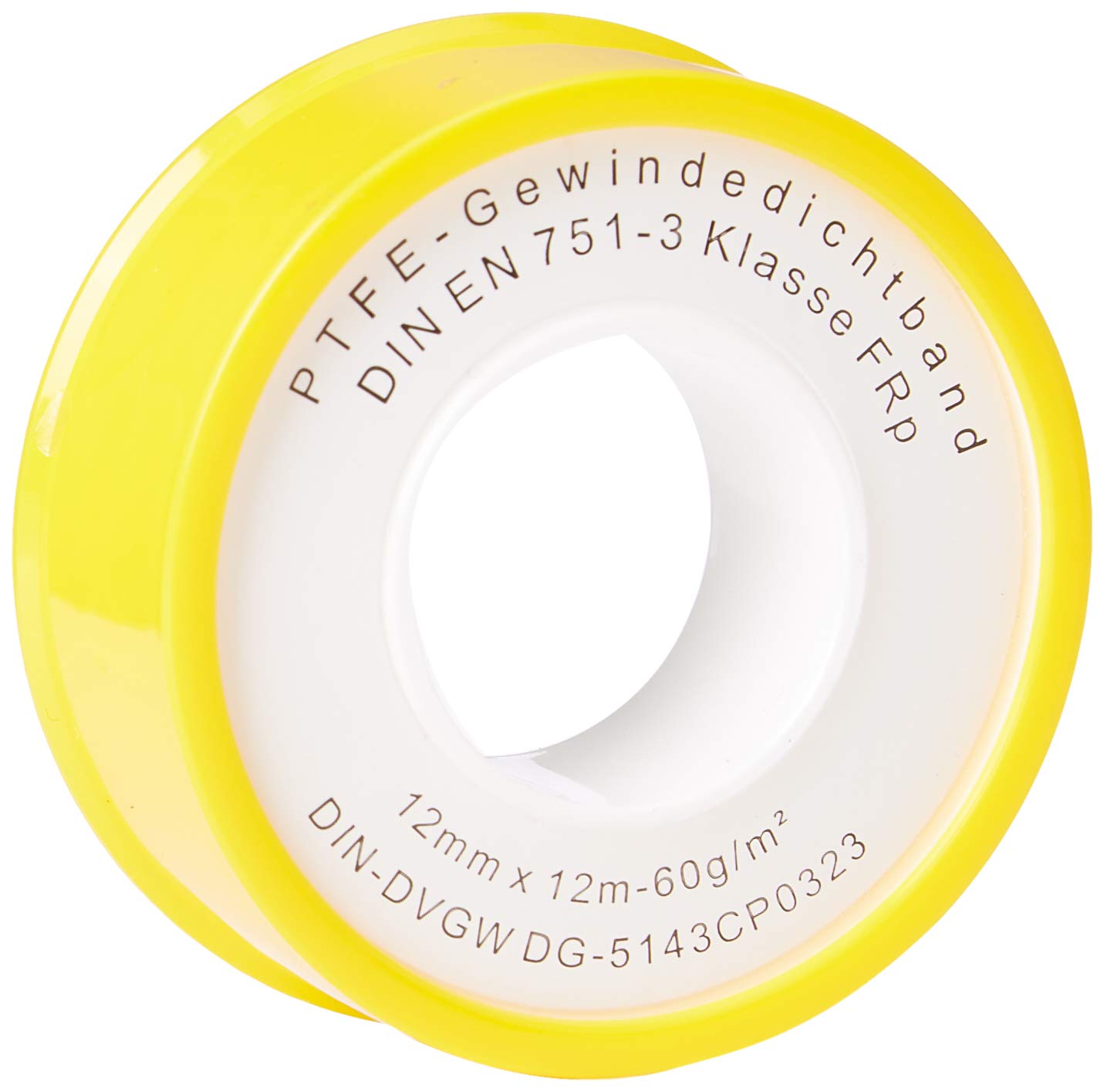Rollo de cinta selladora de rosca de PTFE (cinta de teflón) FRP para rosca fina DN10 según DIN EN 751-3, 12 mm x 0,1 mm x 12 m (60 g/m2) (5 unidades)