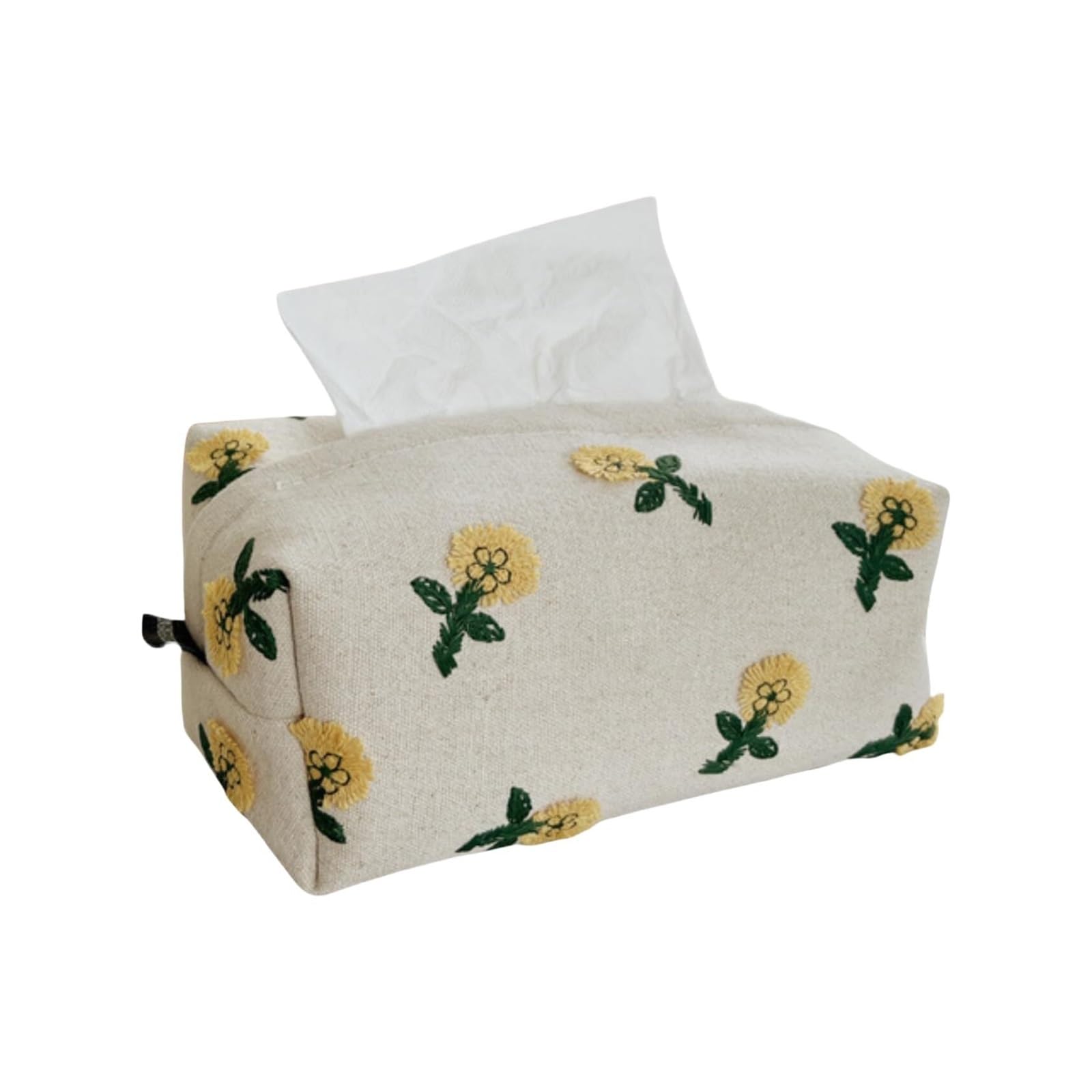 Tissue Dispenser Box Tissue Box Cover Refined Retro Elegant Yellow Flower Patterned Cotton Linen Fabric Apartment Must Haves