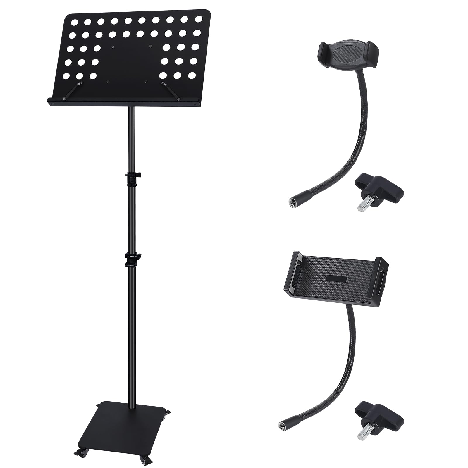 Leggio professionale per orchestra, alto con ruote, altezza regolabile da 90,9 a 198,1 cm, in metallo, per tastiera, strumenti a fiato, musicisti, con accessori